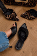 Ivanna Mid Heel Mules - Black PU