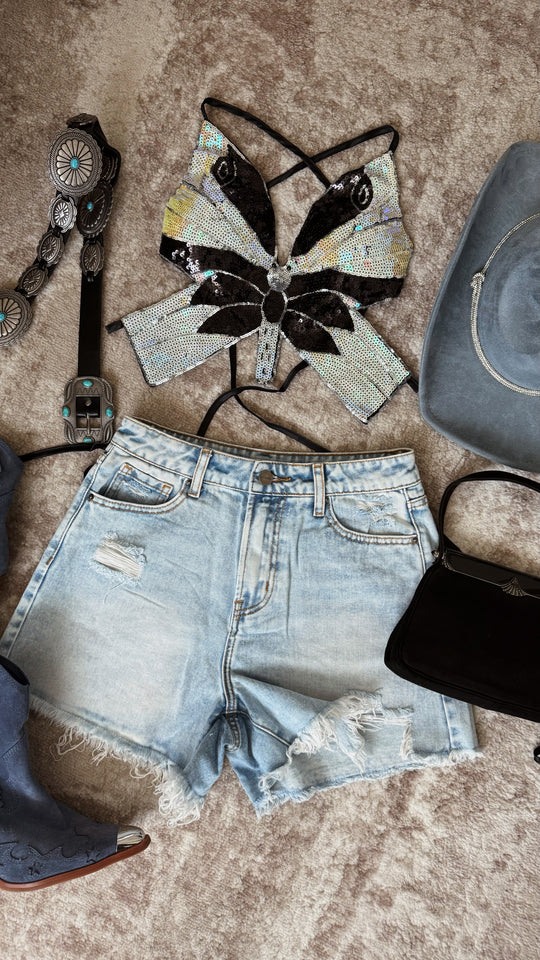 Load image into Gallery viewer, Lydia Distressed Shorts - Light Denim
