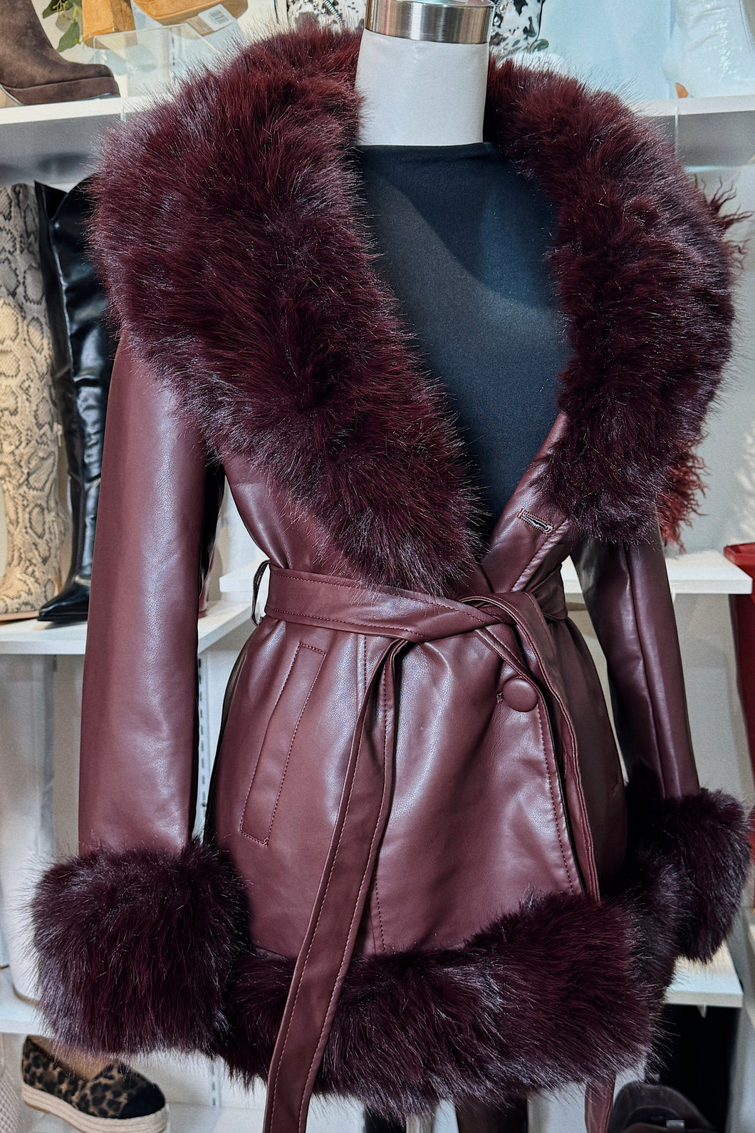 Kasey Faux Fur Coat - Wine