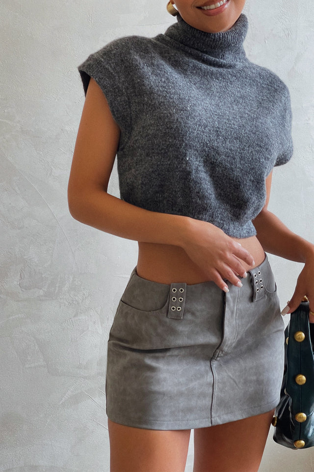 Load image into Gallery viewer, Anslie Turtle Neck Crop Top - Grey
