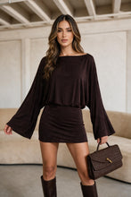 Load image into Gallery viewer, Gia Off Shoulder Wide Sleeve Mini Dress – Brown
