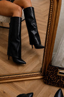 Natalia Knee High Stiletto Shark Boots - Black