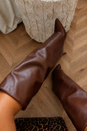 Natalia Knee High Stiletto Shark Boots - Cognac