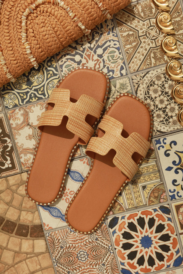 Load image into Gallery viewer, Santorini Beaches Slip On Slide Sandals - Raffia
