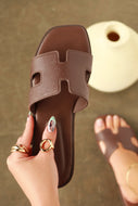 Elara Flat Slip On Sandals - Brown
