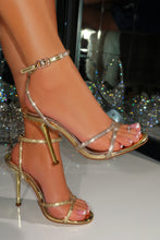 Load image into Gallery viewer, Luxury Rhinestone Strappy Stiletto Heels - Gold
