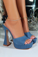 Jianna Platform Heel Mules - Denim