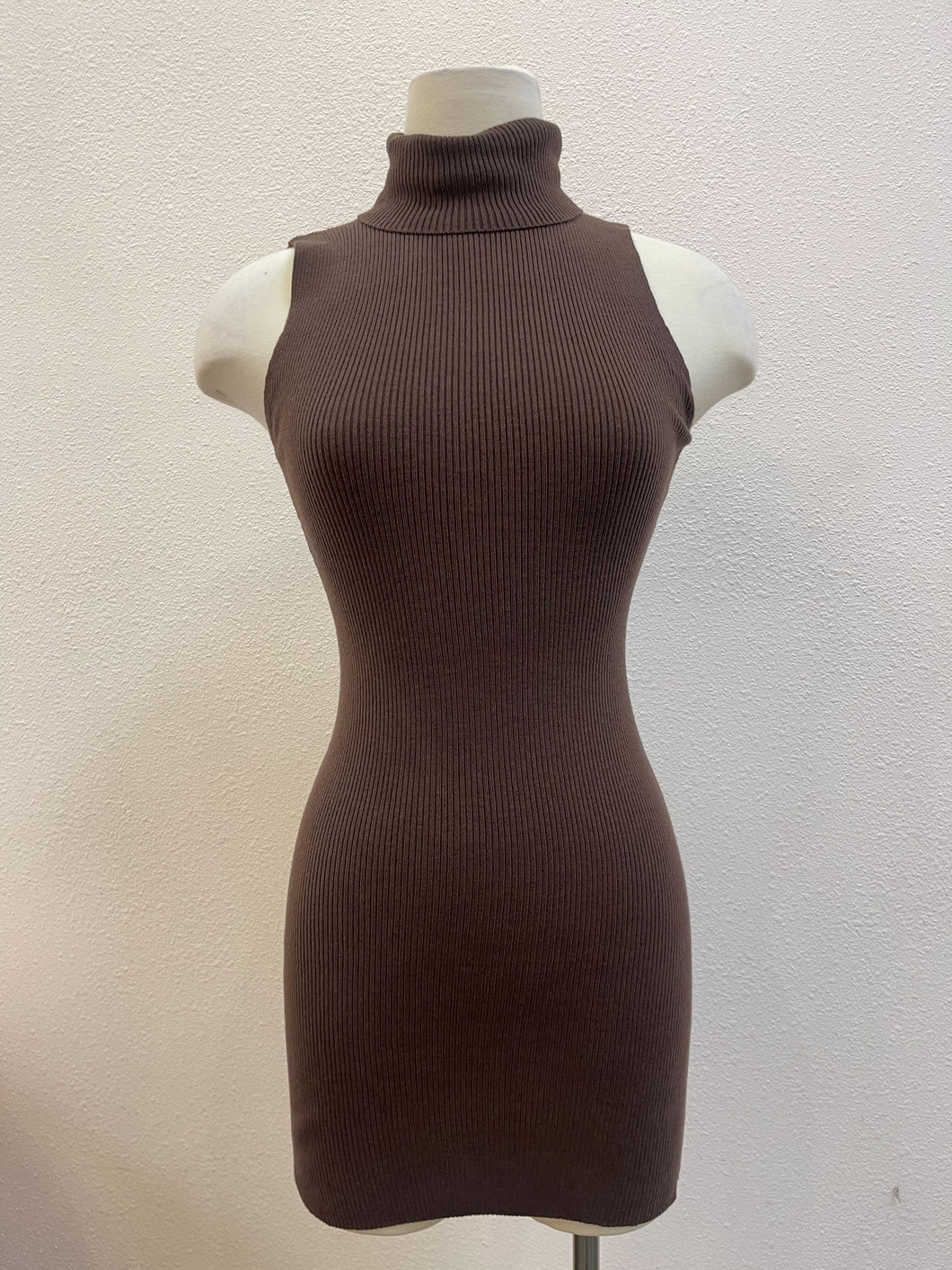 Chelsea Sleeveless Turtleneck Dress - Brown