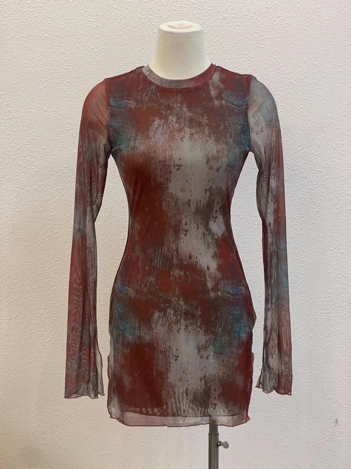 Load image into Gallery viewer, Jillian Long Sleeve Mini Dress - Brown Multi

