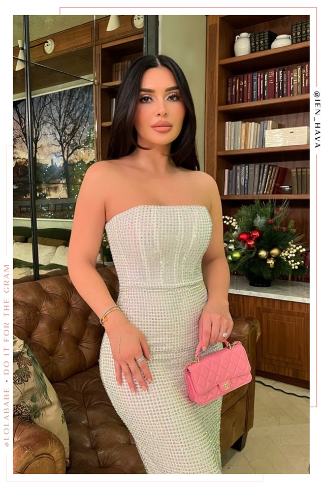 Load image into Gallery viewer, Emely Embellished Strapless Maxi Dress - White
