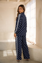 Load image into Gallery viewer, Janelle Polka Dot Track Pants Set - Navy
