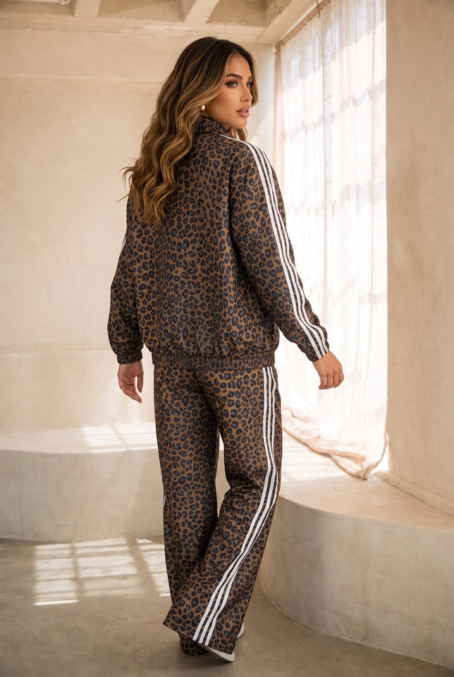 Load image into Gallery viewer, Jaylen Track Jacket &amp; Wide Leg Pants Set - Leopard
