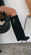 Load image into Gallery viewer, Kai Wedge Heel Knee High Shark Boots - Black
