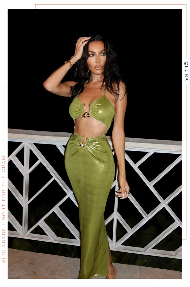 Load image into Gallery viewer, Green Two Piece Skirt Set
