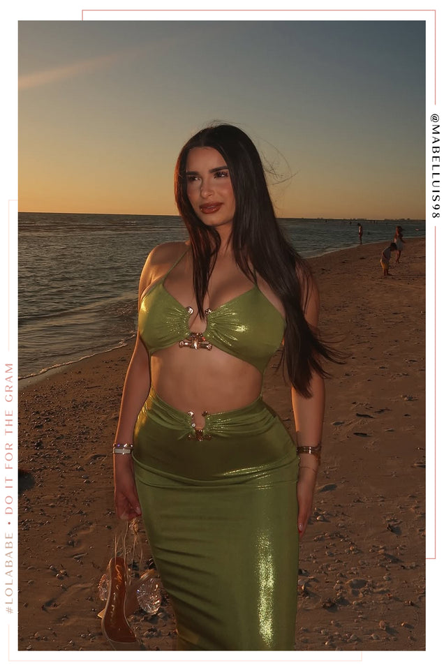 Syani Metallic Maxi Dress - Green