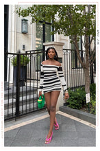 Load image into Gallery viewer, Susana Long Sleeve Striped Mini Dress - Black
