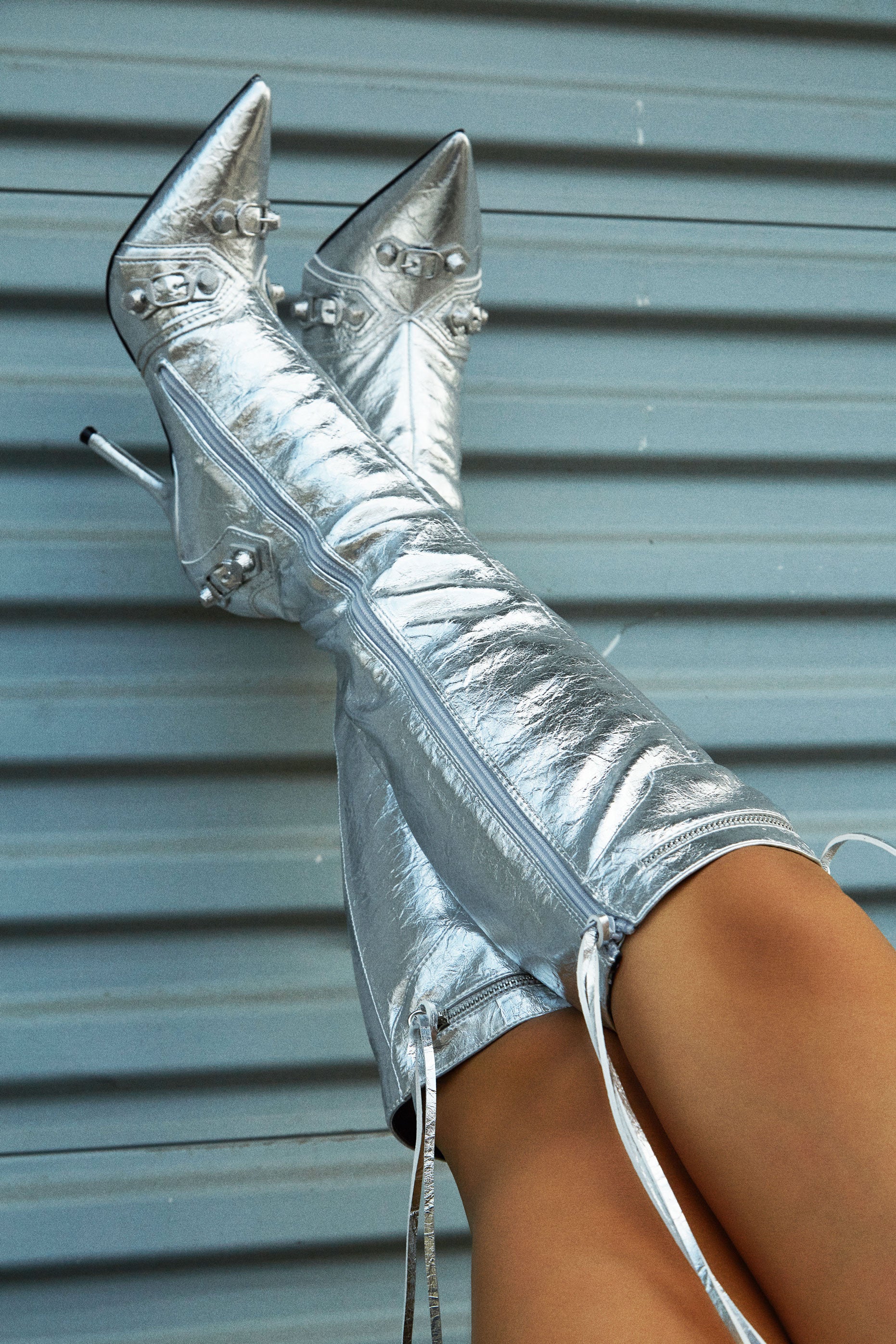 Miss Lola Adison Silver Knee High Boots MISS LOLA
