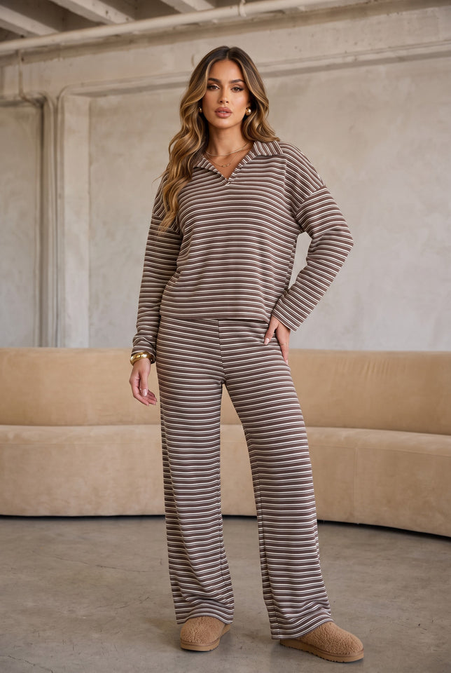 Load image into Gallery viewer, Movie Night Striped Lounge Set – Brown
