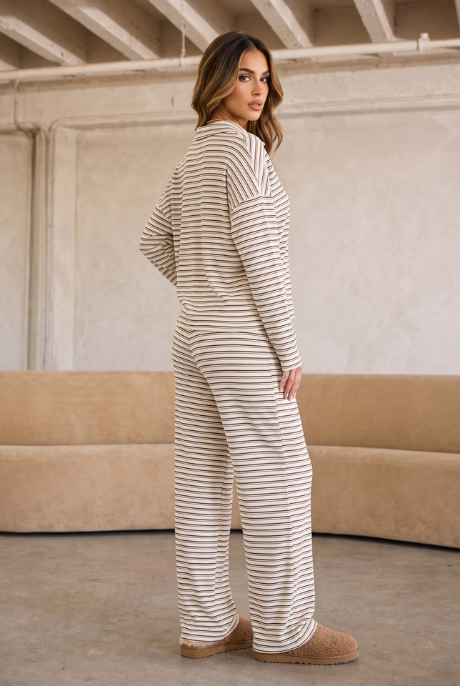 Load image into Gallery viewer, Movie Night Striped Lounge Set – Nude
