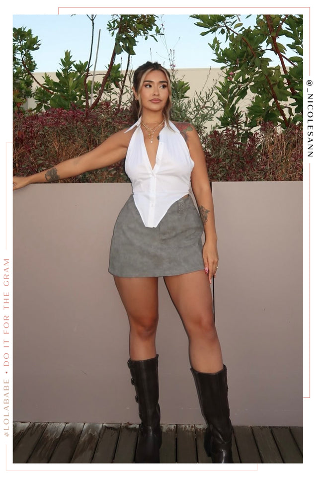 Load image into Gallery viewer, Korina PU Mini Skirt - Grey
