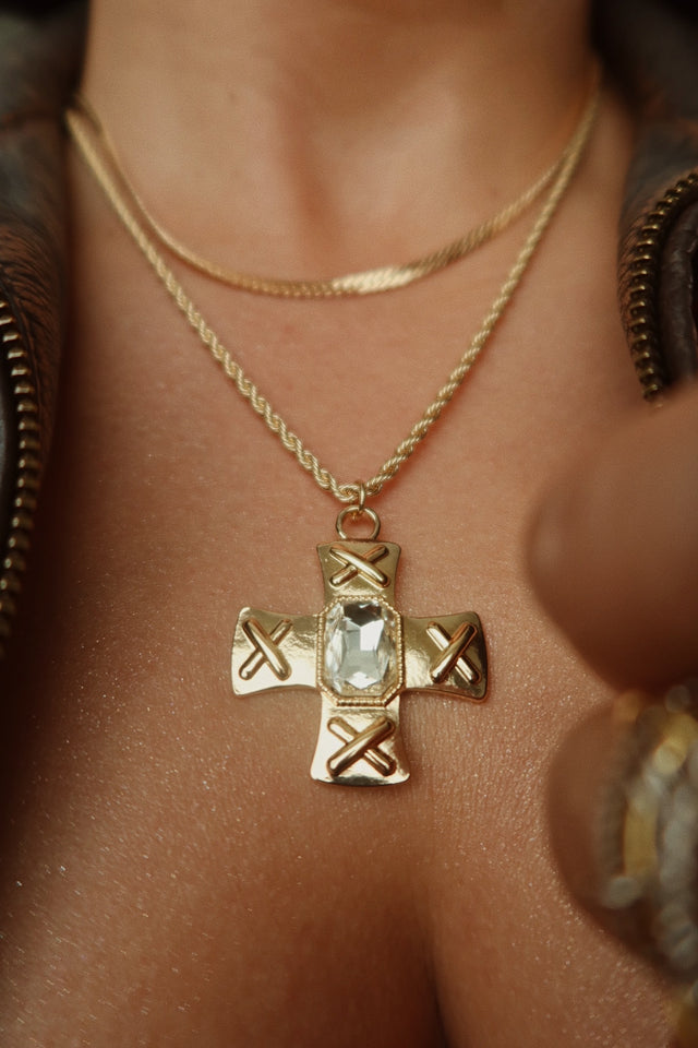 Load image into Gallery viewer, Norma Embellished Cross Necklace - Gold
