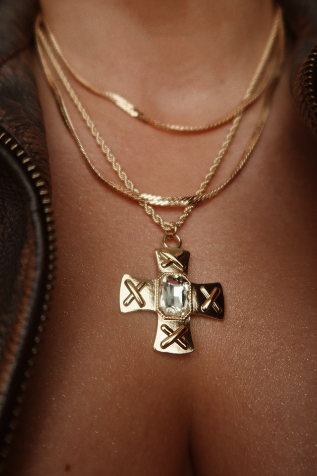 Load image into Gallery viewer, Norma Embellished Cross Necklace - Gold
