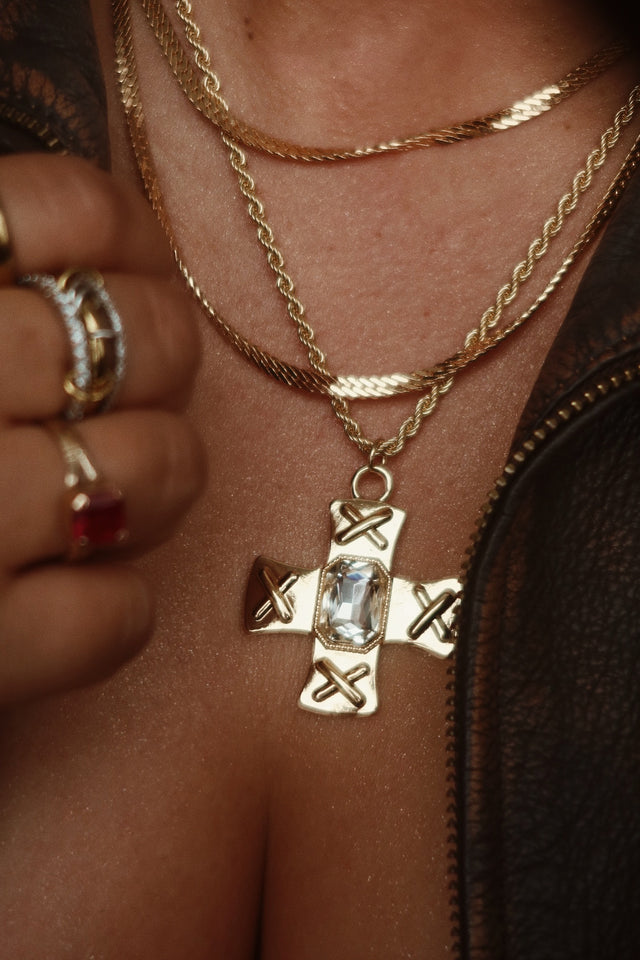 Load image into Gallery viewer, Norma Embellished Cross Necklace - Gold
