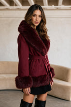 Load image into Gallery viewer, Nadia Faux Fur Belted Coat – Wine
