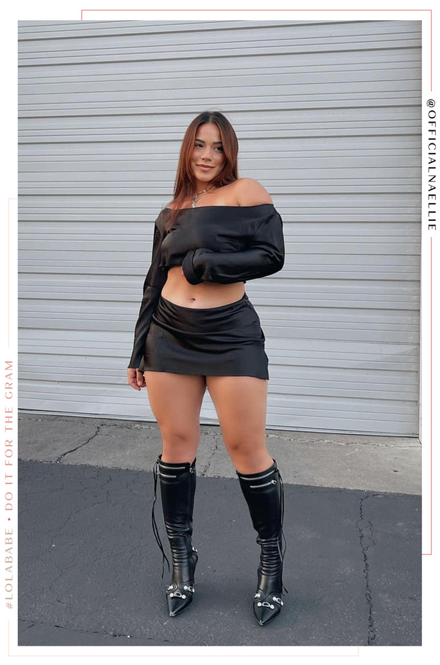 Load image into Gallery viewer, Aliya Satin Mini Skirt Set - Black
