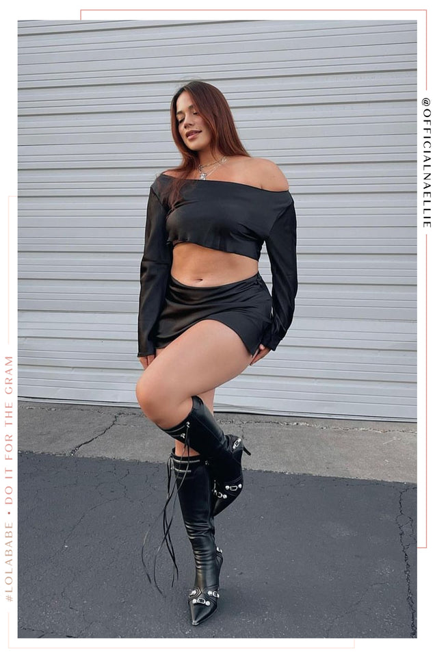 Load image into Gallery viewer, Aliya Satin Mini Skirt Set - Black
