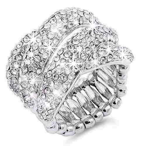 Boujee Embellished Elastic Ring - Silver