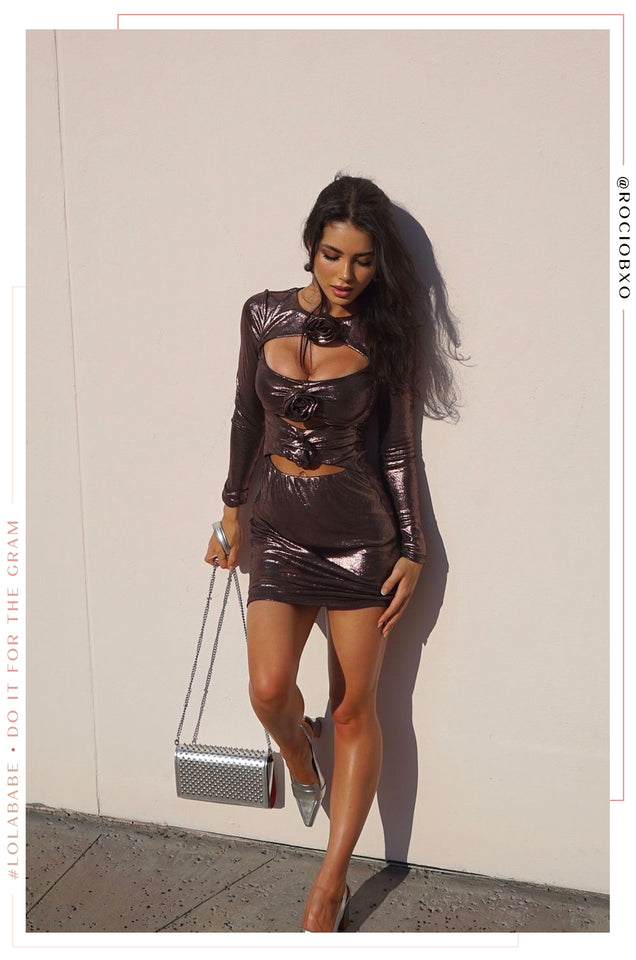 Load image into Gallery viewer, Alena Long Sleeve Mini Dress - Rose Gold
