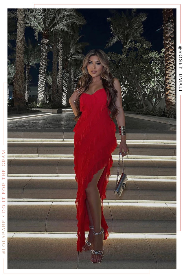 Load image into Gallery viewer, Girl Standing Wearing Ruffle Maxi Dress
