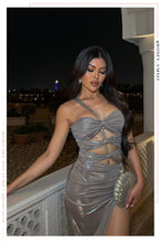 Load image into Gallery viewer, Aleyni Asymmetrical Maxi Dress - Silver
