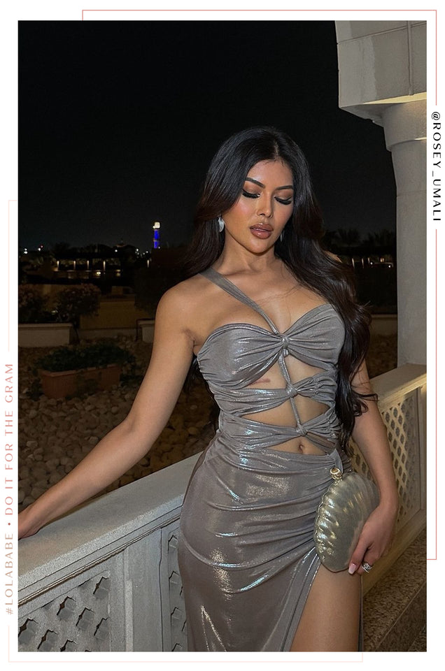 Load image into Gallery viewer, Aleyni Asymmetrical Maxi Dress - Silver
