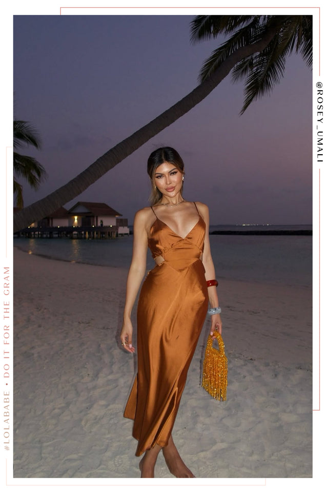 Load image into Gallery viewer, Camelia Satin Maxi Dress - Rust
