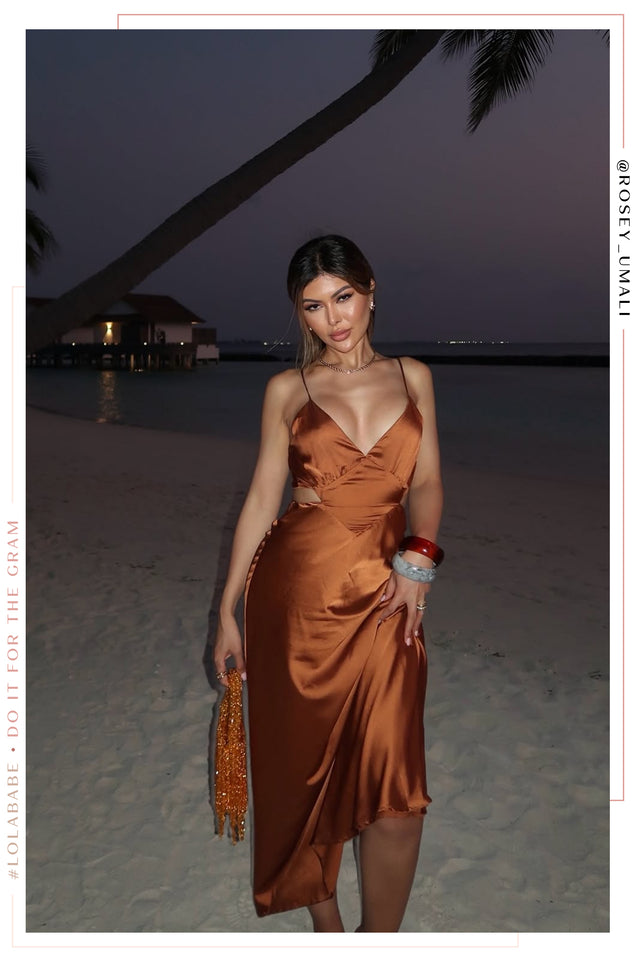 Load image into Gallery viewer, Camelia Satin Maxi Dress - Rust
