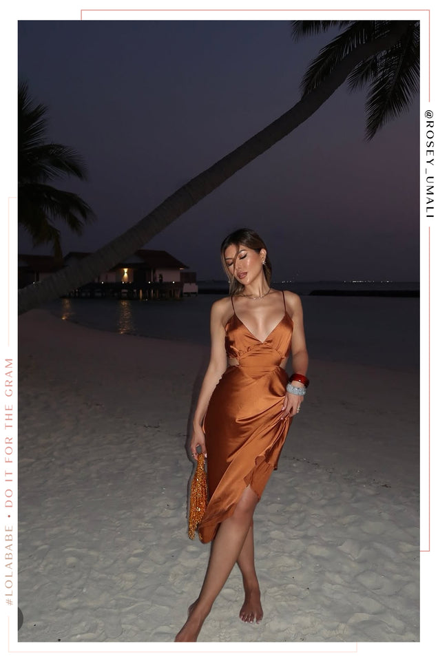 Load image into Gallery viewer, Camelia Satin Maxi Dress - Rust
