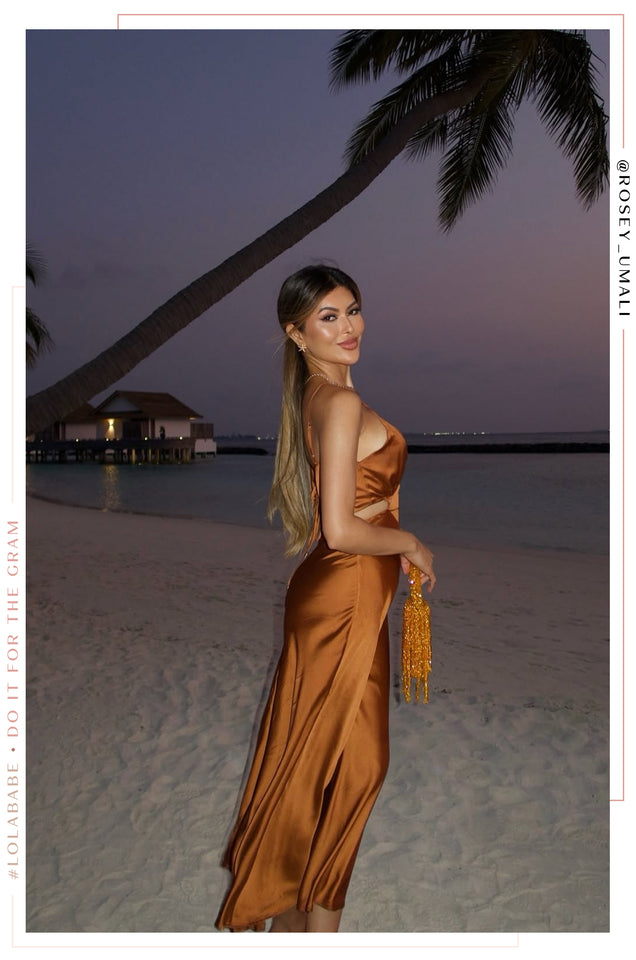 Load image into Gallery viewer, Camelia Satin Maxi Dress - Rust
