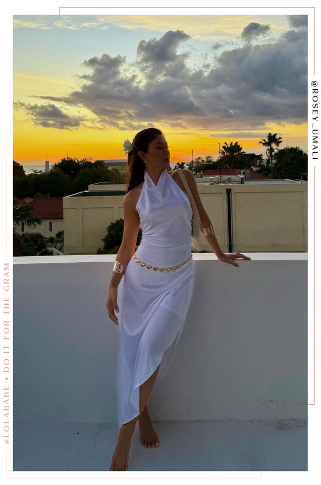 Load image into Gallery viewer, Love Oasis Halter Neck Satin Dress - White
