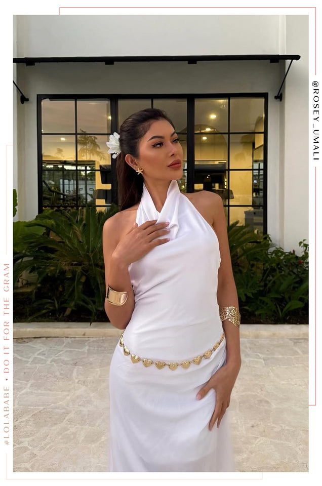 Load image into Gallery viewer, Love Oasis Halter Neck Satin Dress - White
