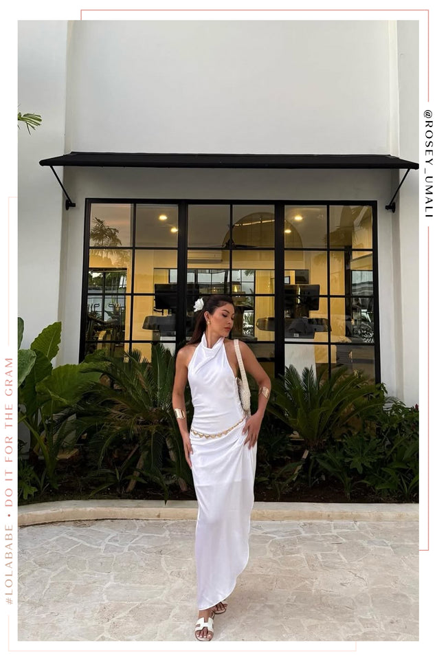 Load image into Gallery viewer, Love Oasis Halter Neck Satin Dress - White
