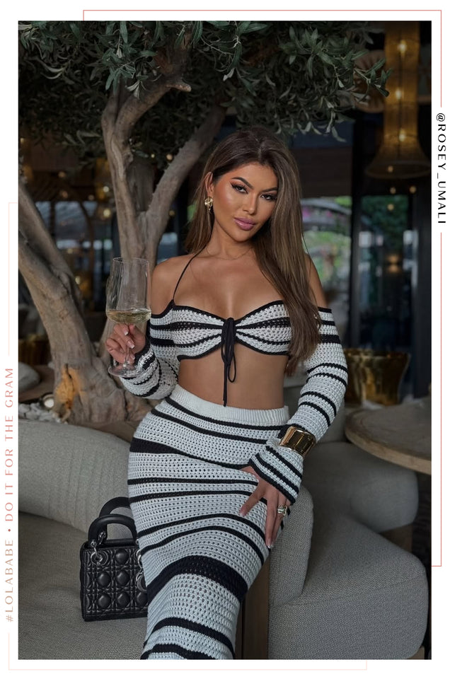 Load image into Gallery viewer, Melissa Two Piece Crochet Skirt Set - Black White
