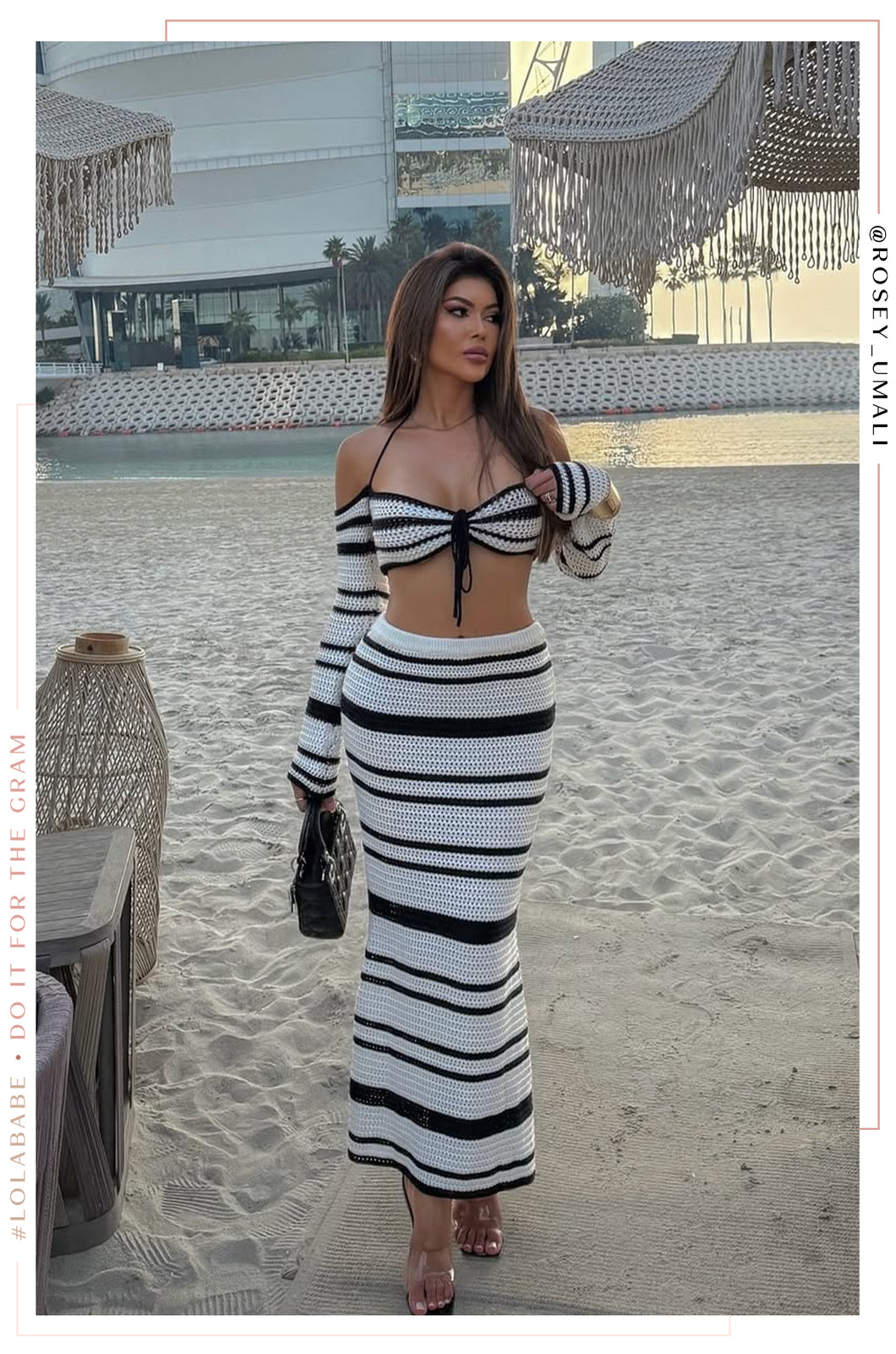Melissa Two Piece Crochet Skirt Set - Black White
