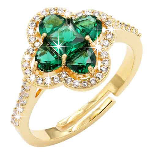 Load image into Gallery viewer, Gold-Tone Emerald Stone Embellished Ring
