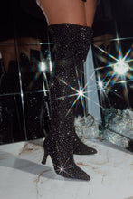 Load image into Gallery viewer, Shine Bright Embellished Over The Knee Heel Boots - Black
