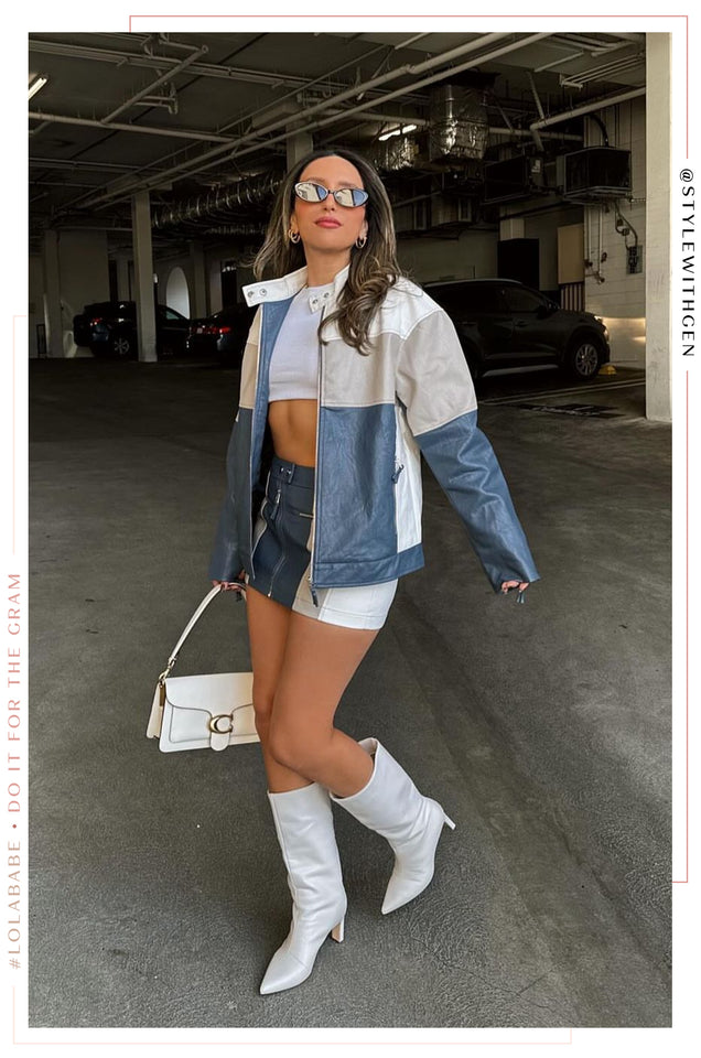 Load image into Gallery viewer, Tyra PU Moto Jacket - Blue Multi
