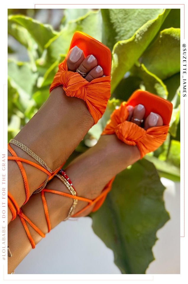 Load image into Gallery viewer, Harlow Lace Up High Heels - Orange
