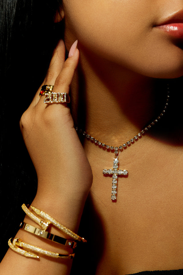 Load image into Gallery viewer, All Faith Embellished Cross Necklace - Silver
