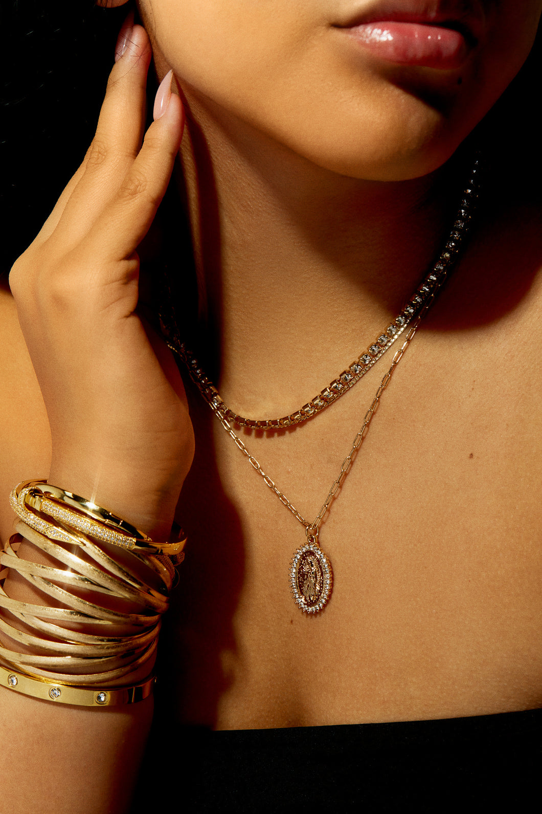 Mary Embellished Pendant Necklace - Gold